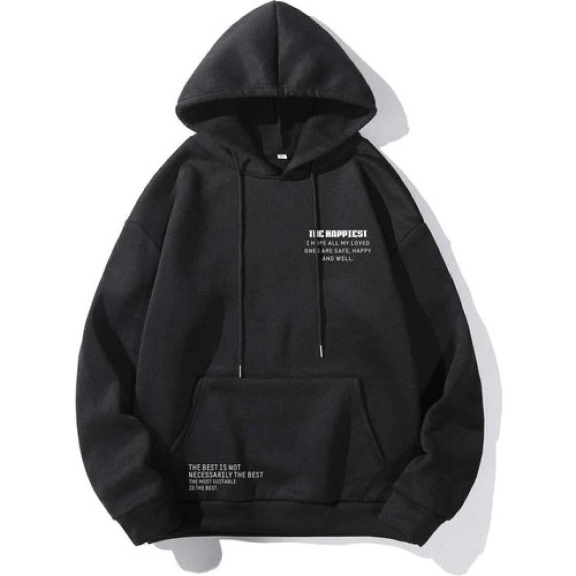Trendseninle Siyah The Happiest Baskılı Kapişonlu Sweatshirt
