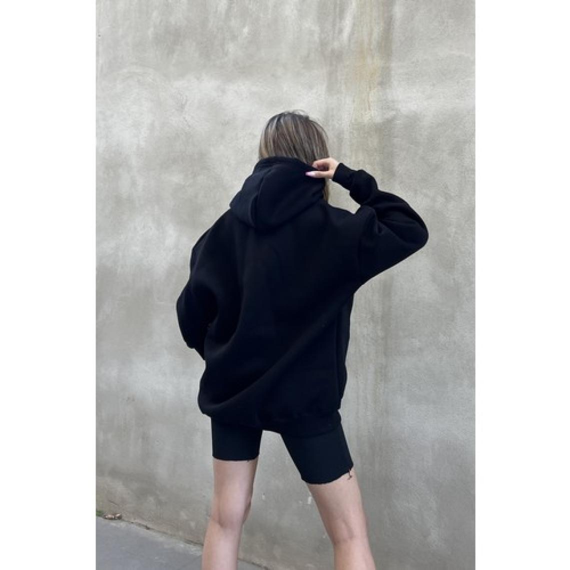 la & vetta Siyah Kapüşonlu Oversize Fermuarlı Şardonlu Sweatshirt
