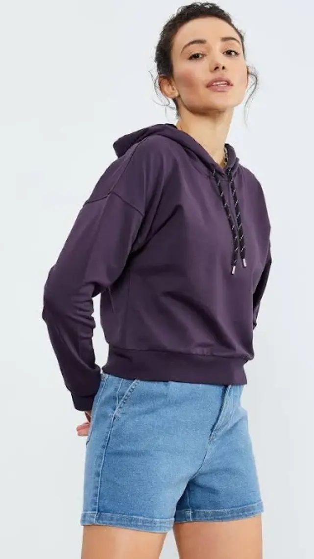 Tommy Life Fuşya Uzun Kol Rahat Form Kapüşonlu Kadın Sweatshirt - 97115