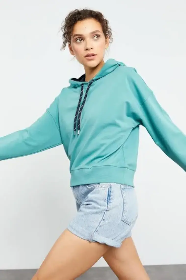 Tommy Life Fuşya Uzun Kol Rahat Form Kapüşonlu Kadın Sweatshirt - 97115