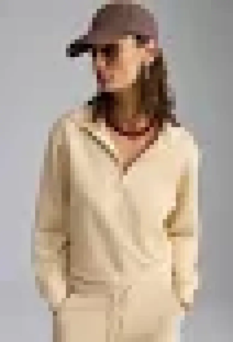 Saılenıs Kadın Yumuşacık Içi Şardonlu Organik Pamuk Yarım Fermuarlı Regular Krem Sweatshirt