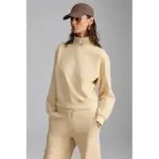 Saılenıs Kadın Yumuşacık Içi Şardonlu Organik Pamuk Yarım Fermuarlı Regular Krem Sweatshirt
