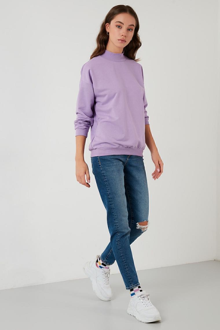 Lela Dik Yaka Basic Örme Sweat Kadın Sweat 5863323