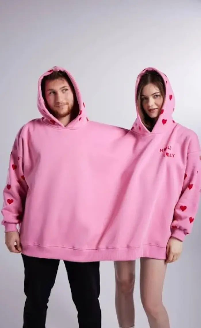 Holly Lolly Kalp Baskılı Çift Giyilir Lovebombing sweatshirt Pembe