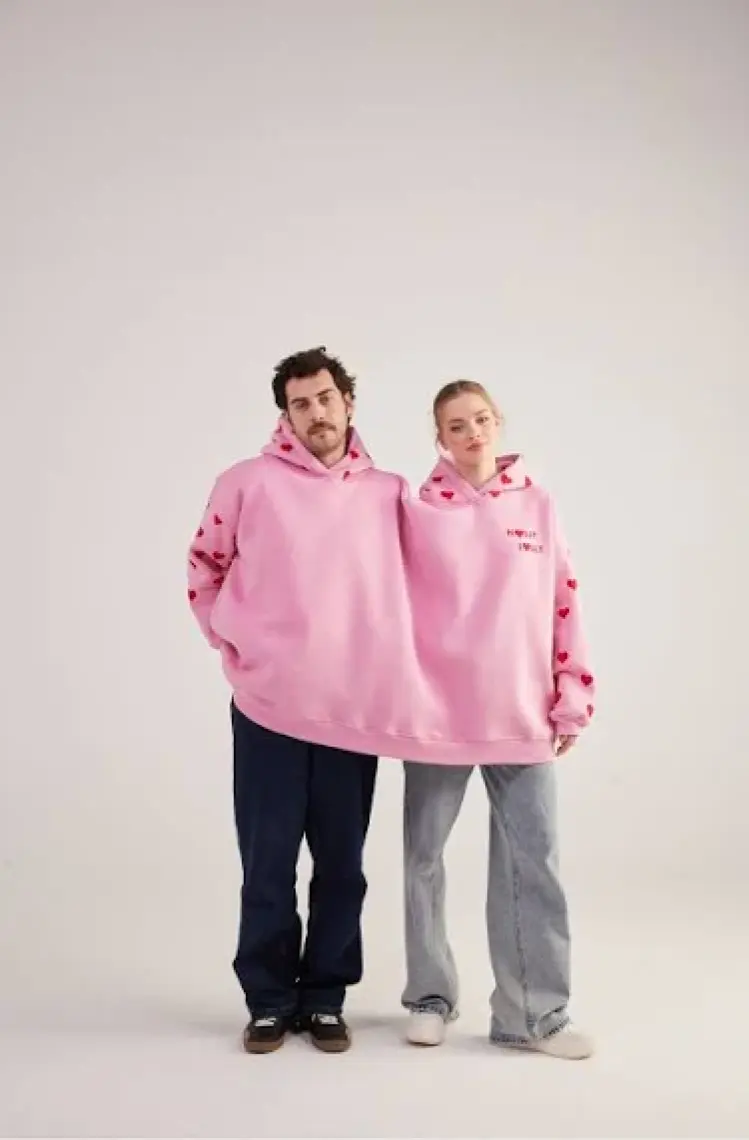 Holly Lolly Kalp Baskılı Çift Giyilir Lovebombing sweatshirt Pembe