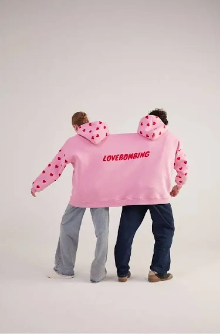 Holly Lolly Kalp Baskılı Çift Giyilir Lovebombing sweatshirt Pembe