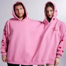 Holly Lolly Kalp Baskılı Çift Giyilir Lovebombing sweatshirt Pembe