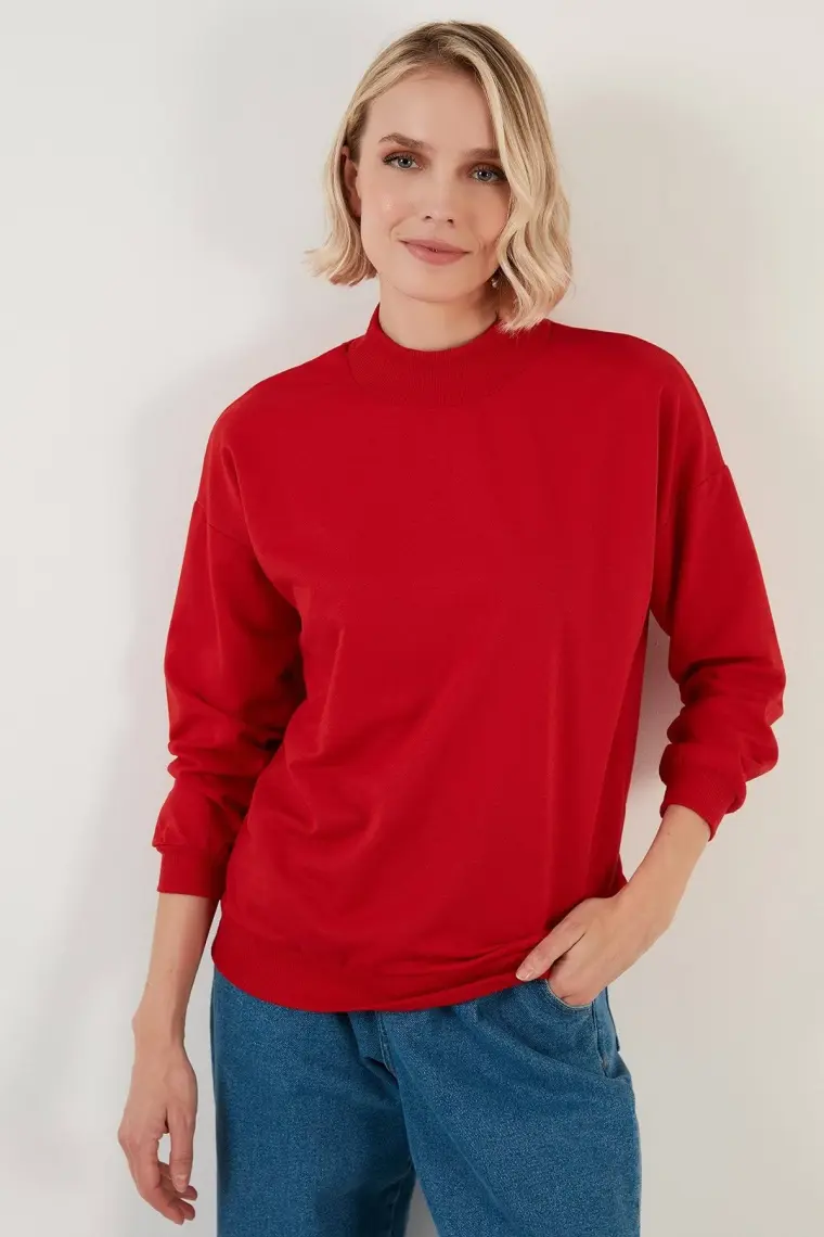 Lela Dik Yaka Basic Örme Sweat Bayan Sweat 5863323
