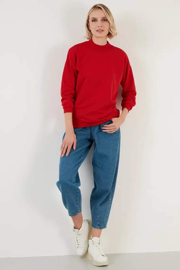 Lela Dik Yaka Basic Örme Sweat Bayan Sweat 5863323