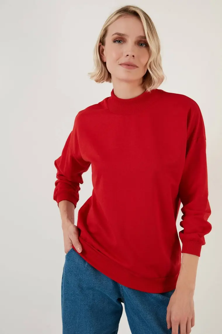 Lela Dik Yaka Basic Örme Sweat Bayan Sweat 5863323