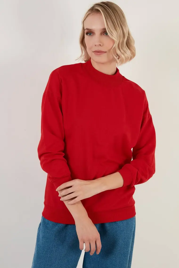Lela Dik Yaka Basic Örme Sweat Bayan Sweat 5863323