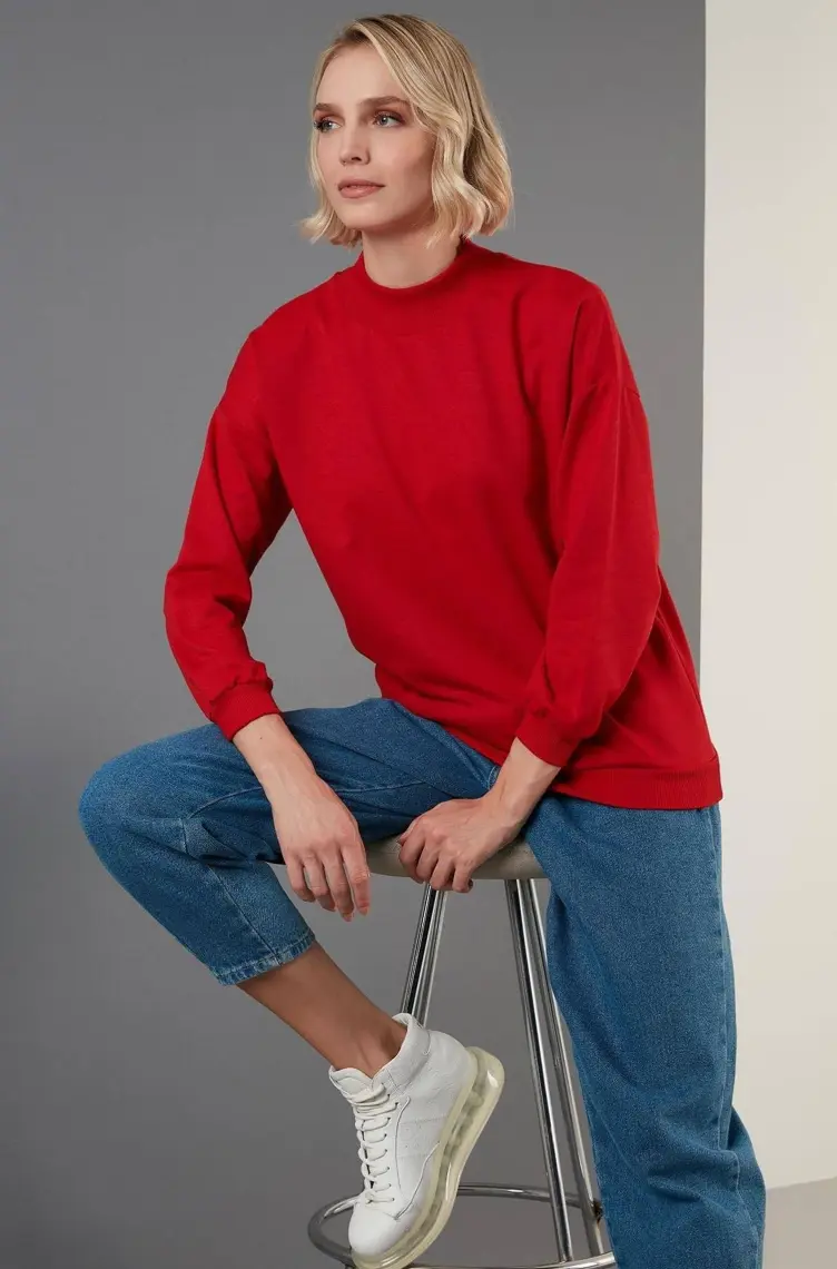 Lela Dik Yaka Basic Örme Sweat Bayan Sweat 5863323