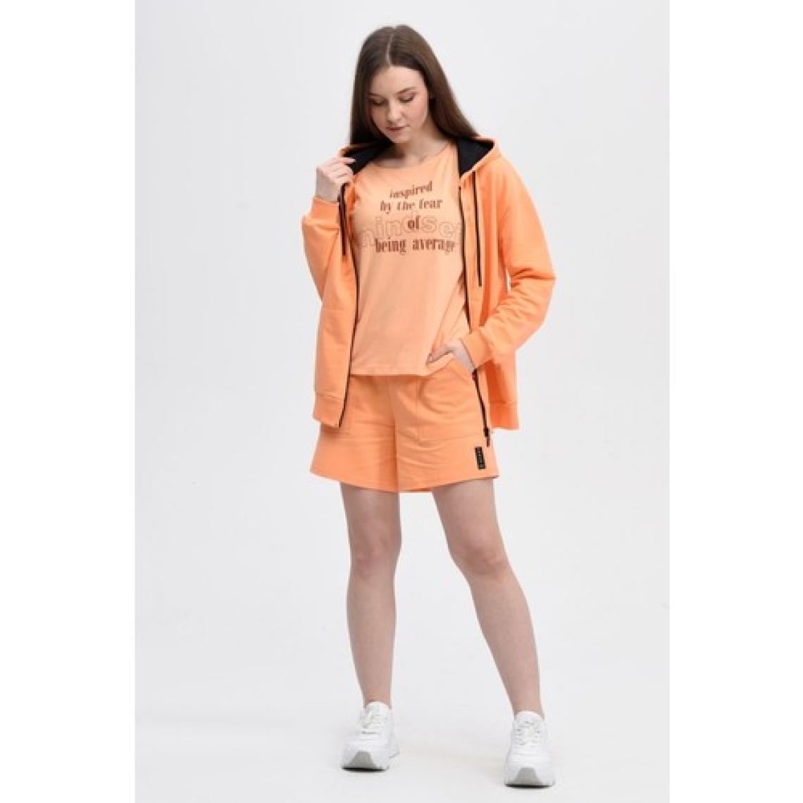 Defy's Kadın Kapüşonlu Fermuarlı Oversıze Sweatshirt Oranj