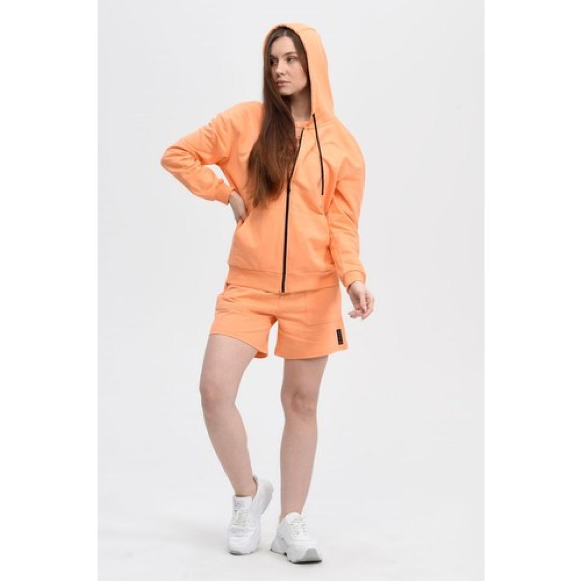 Defy's Kadın Kapüşonlu Fermuarlı Oversıze Sweatshirt Oranj
