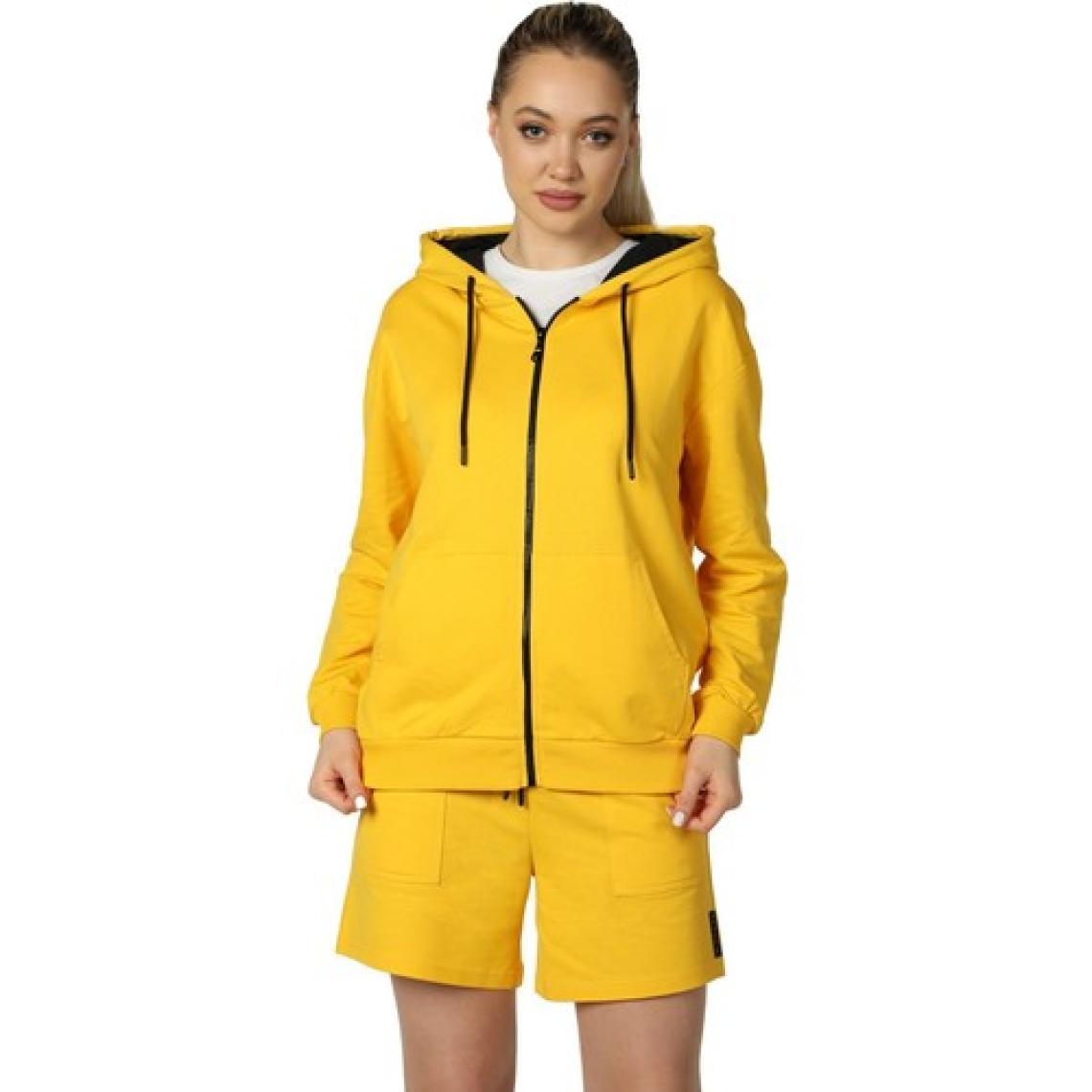 Defy's Kadın Kapüşonlu Fermuarlı Oversize Kalıp Sweatshirt Sarı