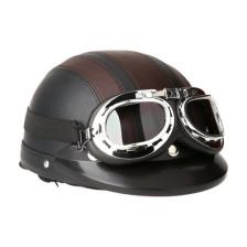 Motorcycle Scooter Open Face Half Leather Helmet with Visor UV