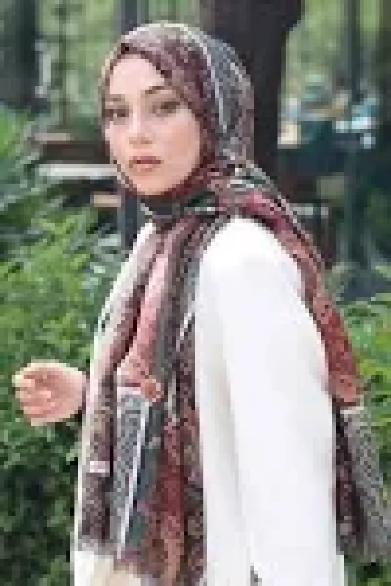 Afvente Paisley Desen Kahverengi Pamuk Şal