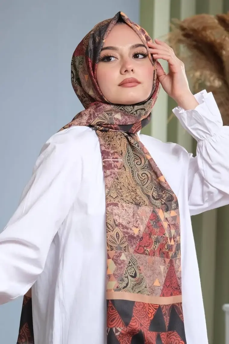 Afvente Paisley Desen Kahverengi Pamuk Şal
