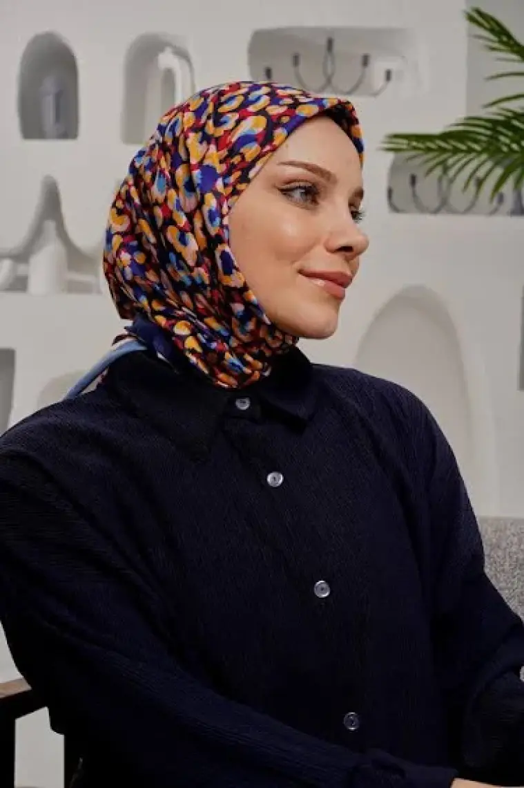 Afvente Yaprak Desen SArı Soft Pamuk Eşarp