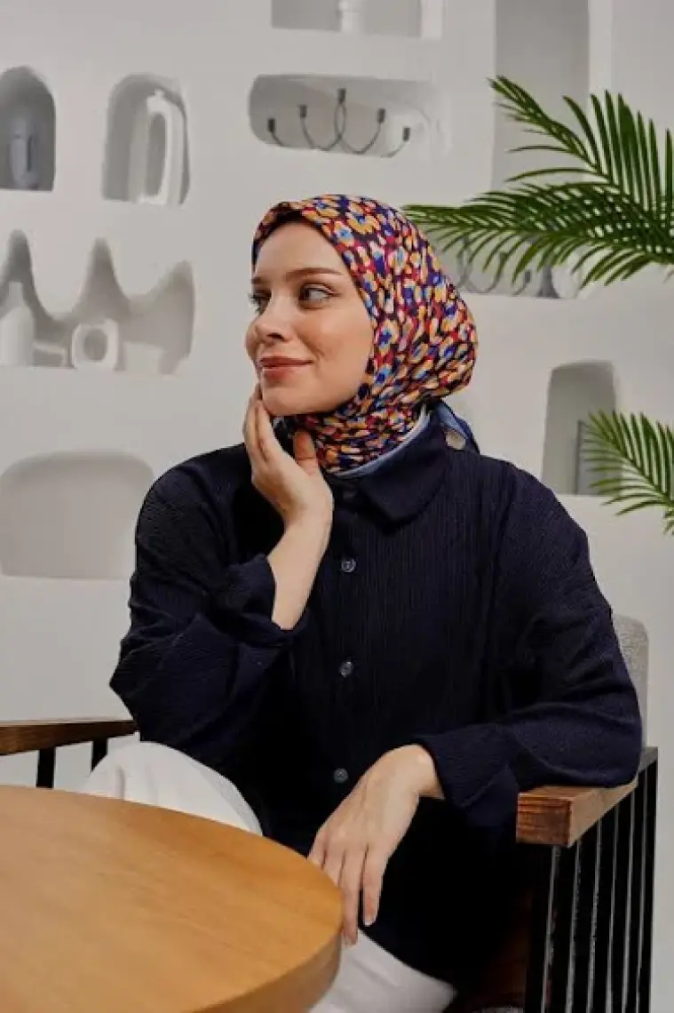 Afvente Yaprak Desen SArı Soft Pamuk Eşarp