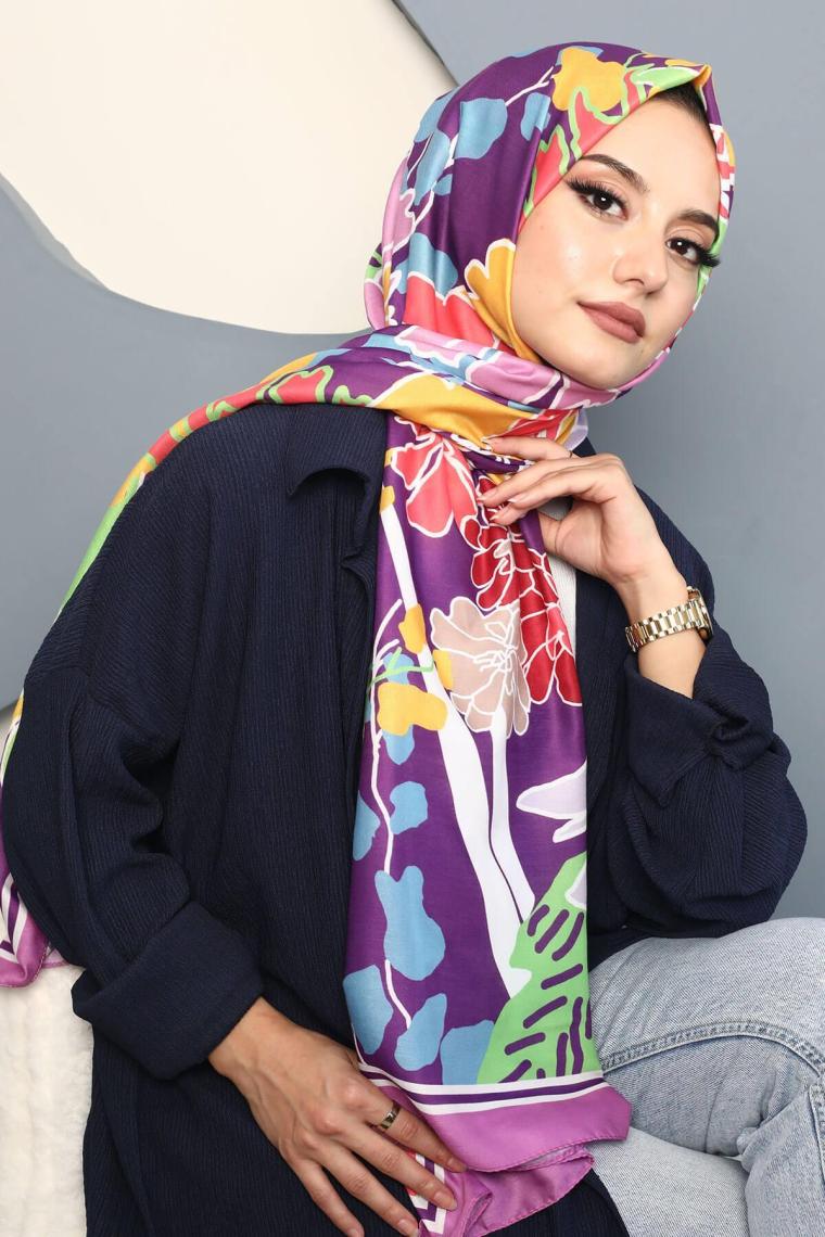 Afvente Çiçek Desen Pembe Soft Pamuk Şal