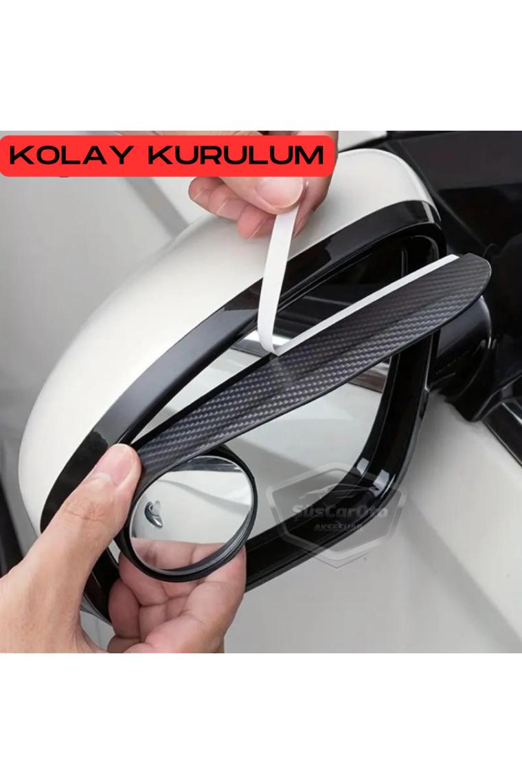 ŞüsCarOto Aksesuar Oto Araç Açısı Ayarlanabilir Yuvarlak Kör Nokta Aynası ve Ayna Yağmur Koruyucu Önleyici Yağmur Siperliği Karbon