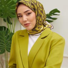 Silk Home Yağ Yeşili Yaprak Desenli Tivil Ipek Eşarp 11397-33