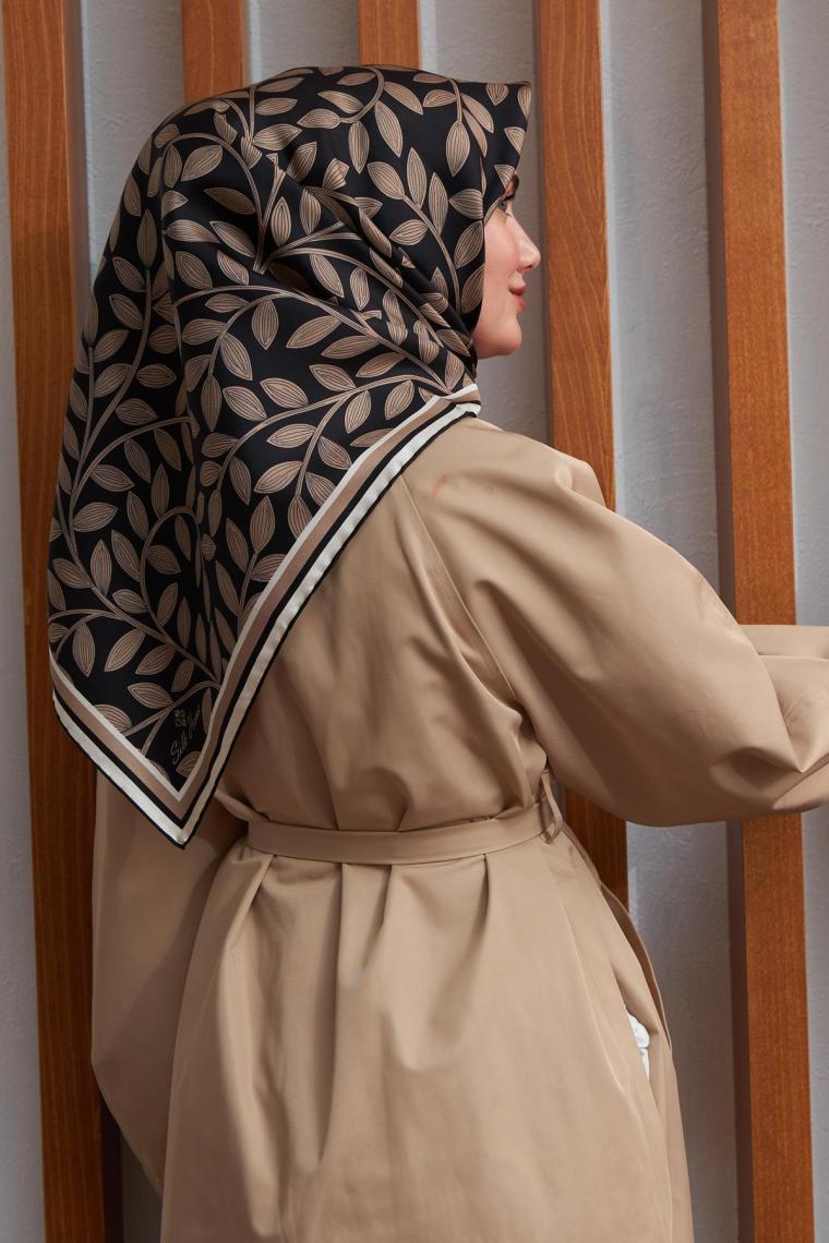 Silk Home Silk Home Ipek Eşarp Twill Siyah Vizon