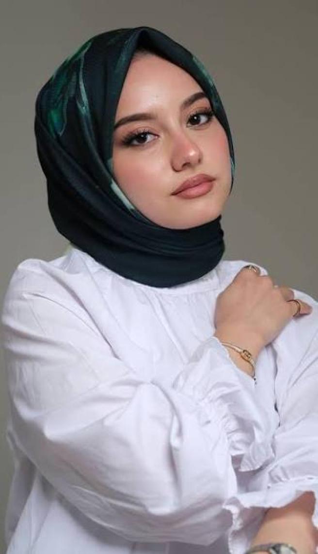 Afvente Yaprak Desen Yeşil Pamuk Eşarp