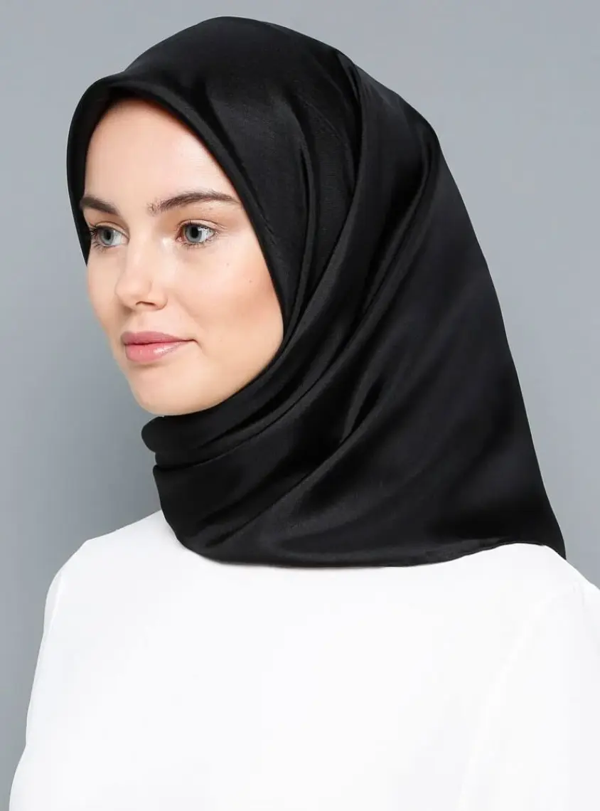 Siyah Aker Taşlanmış Düz Ipek Eşarp 7747758 - 311