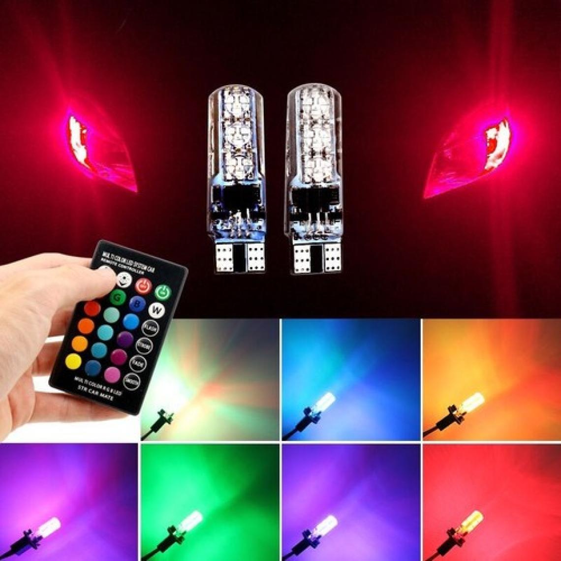 İnfared Kumandalı Çakarlı T10 Araç Park Ampulü ( 2 Adet ) 18 Led Rgb Park Stop Çakar Lamba Ampül