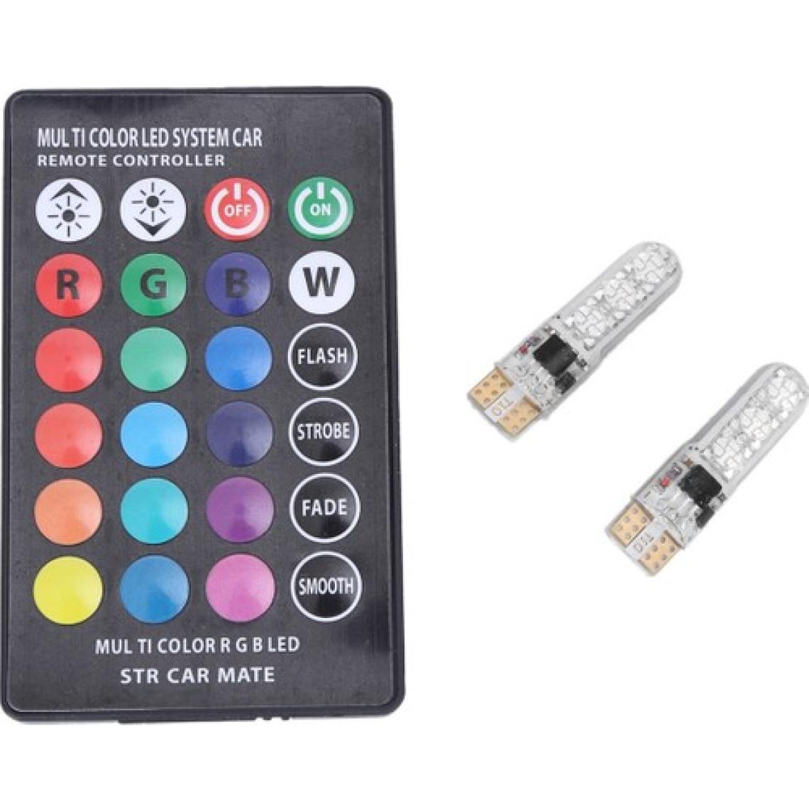 İnfared Kumandalı Çakarlı T10 Araç Park Ampulü ( 2 Adet ) 18 Led Rgb Park Stop Çakar Lamba Ampül