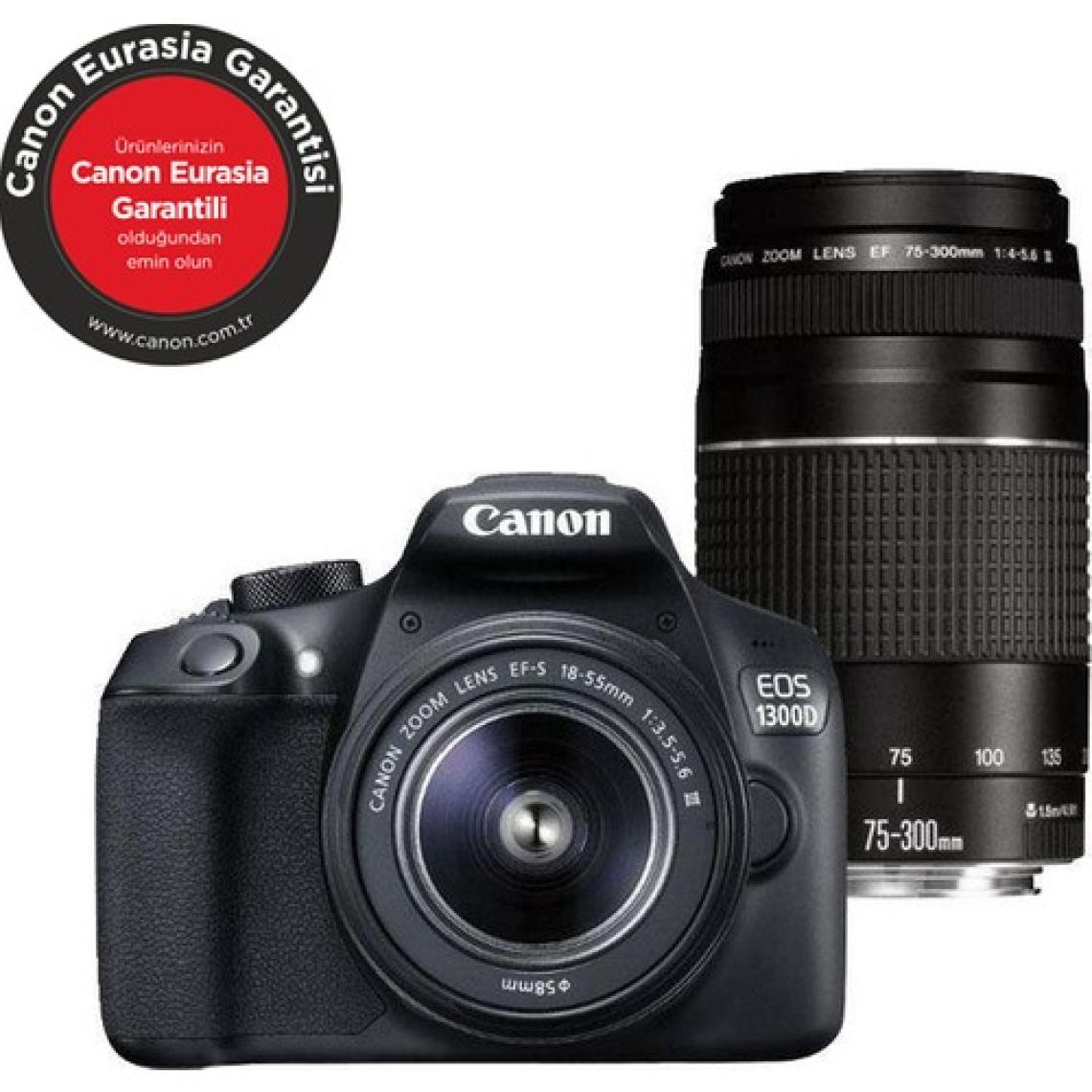 Canon Canon Eos 1300D 18-55 Mm + 75-300 Mm Dc Double Lens Dijital Slr Fotoğraf Makinesi  (Canon Eurasia Garantili )