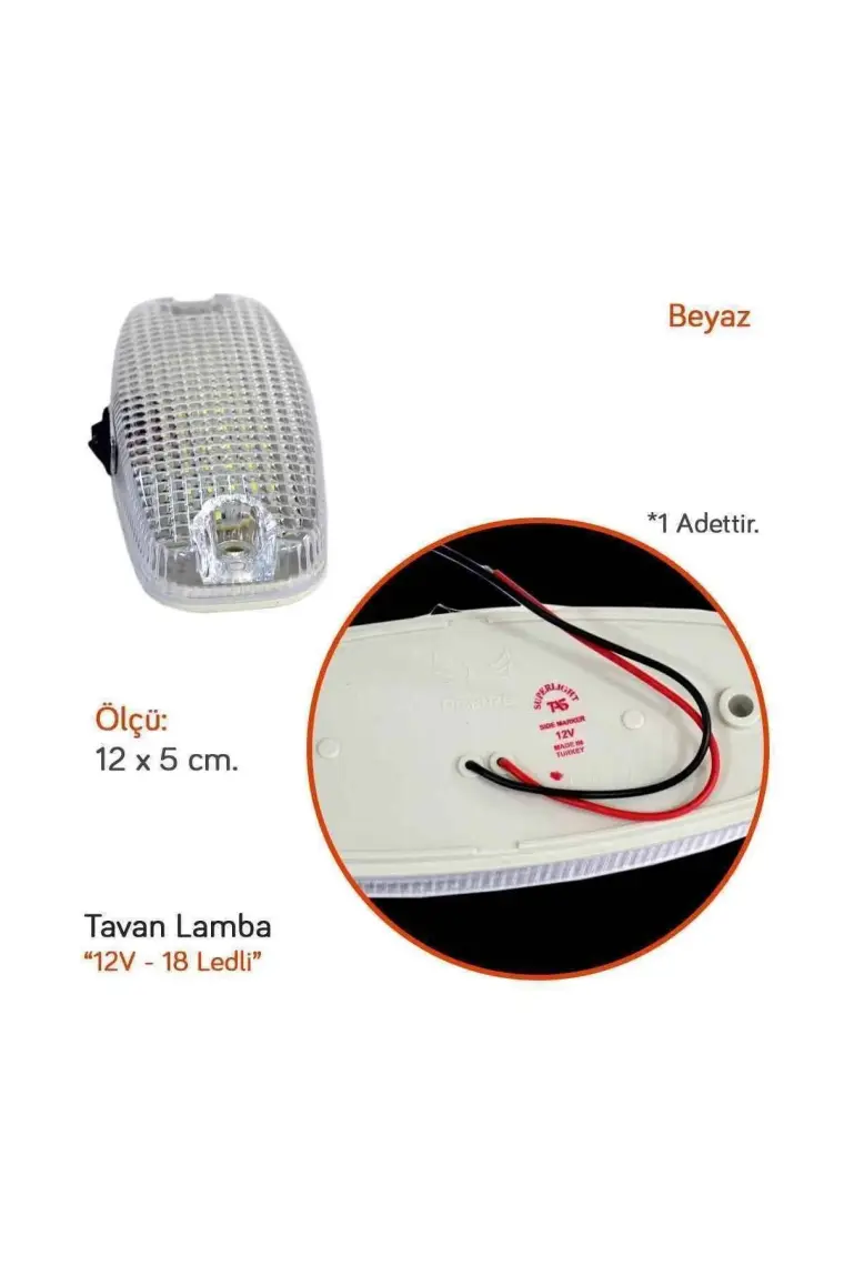 Tas Tavan Lamba 18 Ledli 12V Beyaz 12X5 cm TAS.042B-12