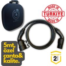 Evoşarj Elektrikli Otomobil Şarj Ara Kablosu 22 Kw, 32 Amper, 5 Metre TPU Kablo, Siyah, Özel Çantalı.