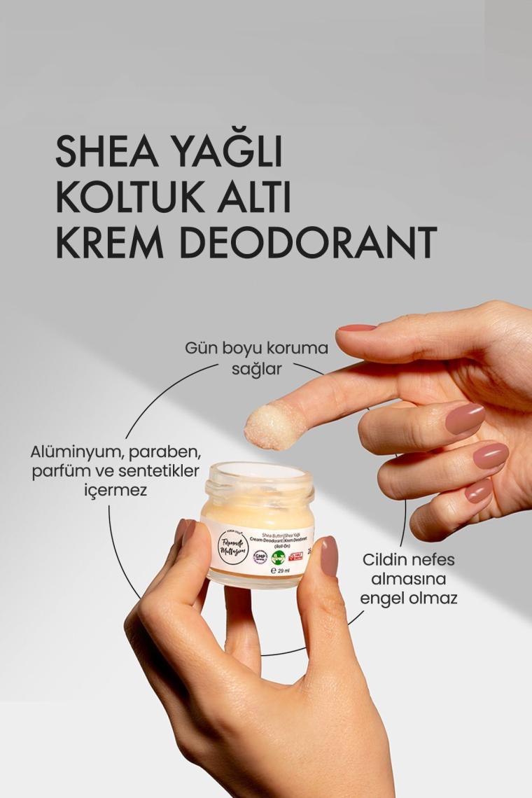 %100 Doğal Florayı Destekleyici Krem Deodorant - Shea, Kakao Hindistan Cevizi Yağı 29 ml