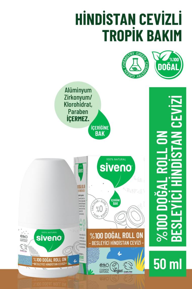 %100 Doğal Roll-on Hindistan Cevizli Deodorant Ter Kokusu Önleyici Bitkisel Lekesiz Vegan 50 ml