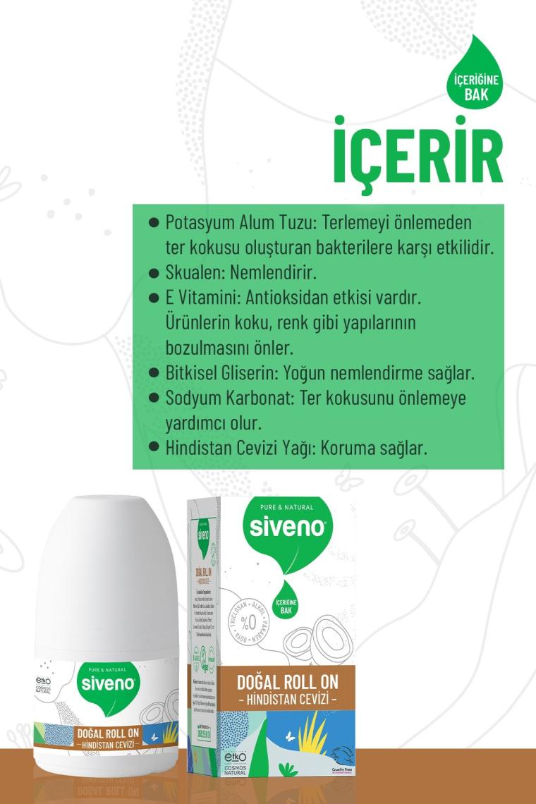 %100 Doğal Roll-on Hindistan Cevizli Deodorant Ter Kokusu Önleyici Bitkisel Lekesiz Vegan 50 ml
