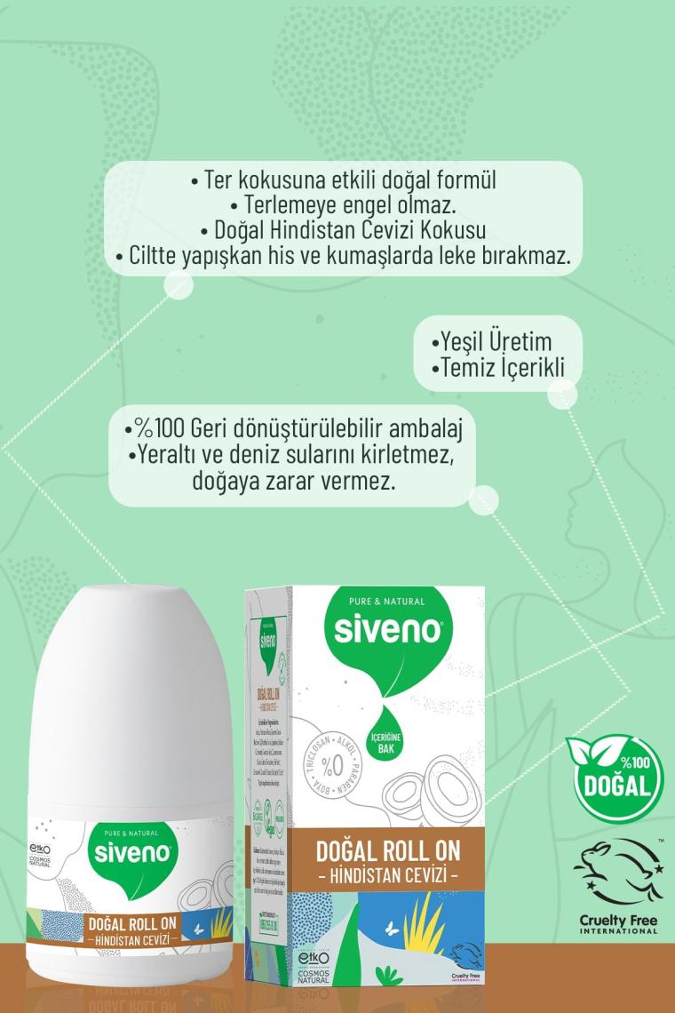 %100 Doğal Roll-on Hindistan Cevizli Deodorant Ter Kokusu Önleyici Bitkisel Lekesiz Vegan 50 ml