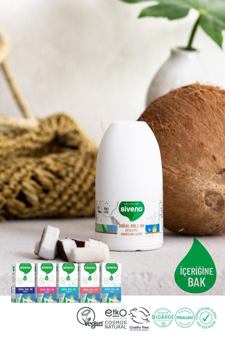 %100 Doğal Roll-on Hindistan Cevizli Deodorant Ter Kokusu Önleyici Bitkisel Lekesiz Vegan 50 ml