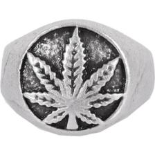 Labalaba Erkek Antik Gümüş Kaplama Örgü Dokulu Ayarlanabilir Marihuana Yaprağı Yüzük