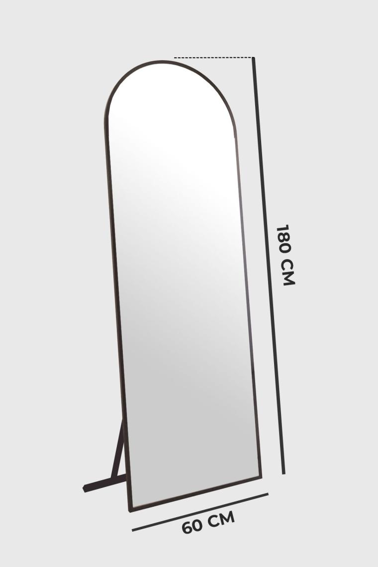 Oval Siyah Metal Çerçeveli Ayaklı Influencer Boy Aynası 180x60cm