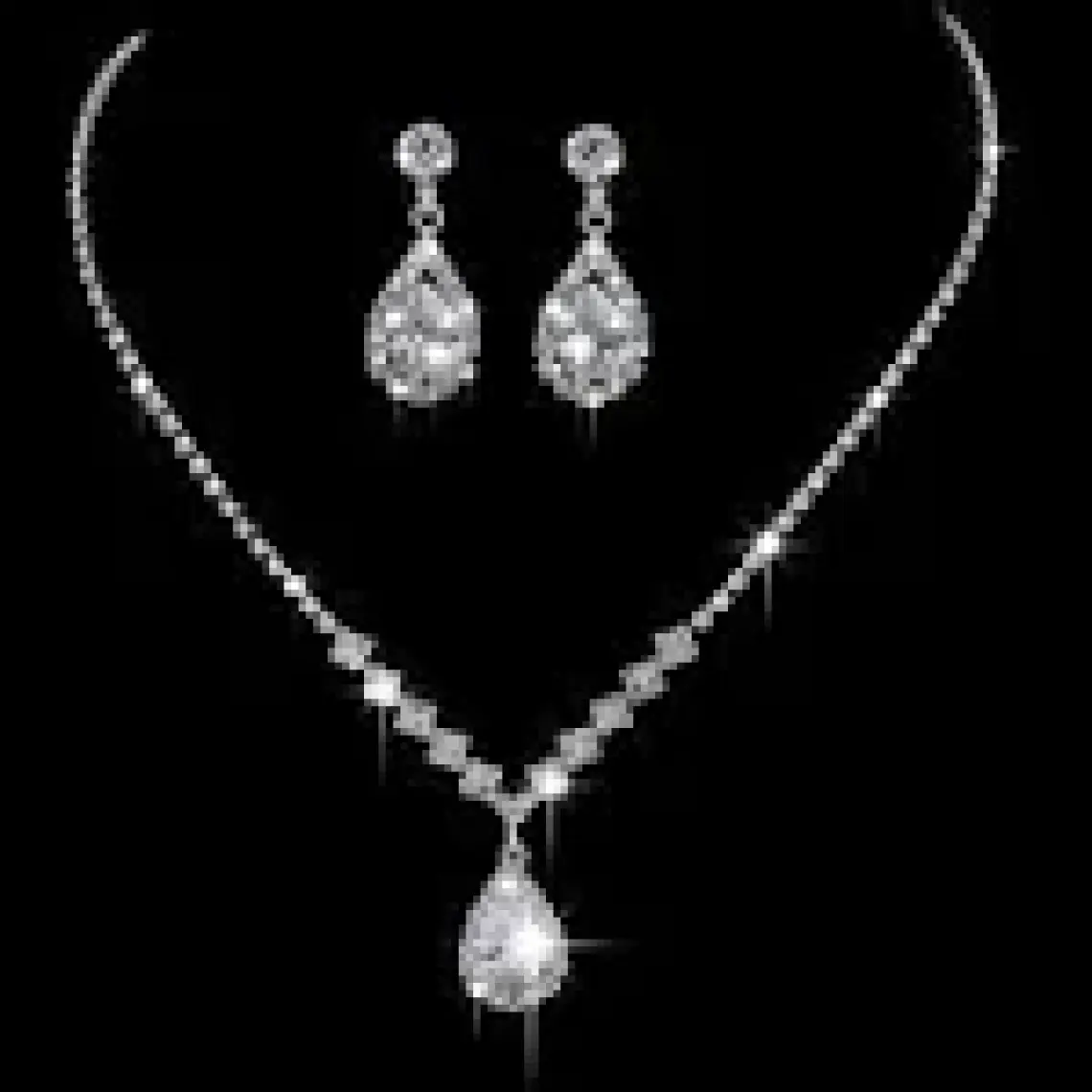 Chavin Düğün Nişan Kına Damla Taşlı Bayan Kolye Küpe Set EG86