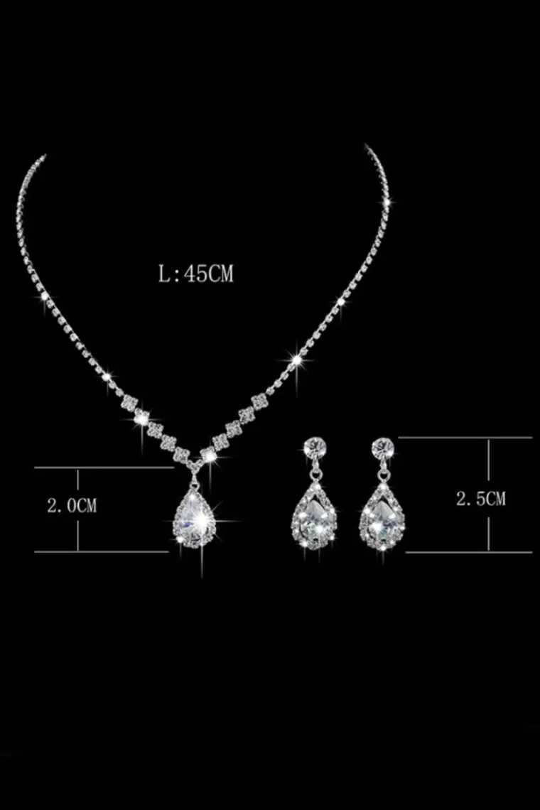 Chavin Düğün Nişan Kına Damla Taşlı Bayan Kolye Küpe Set EG86