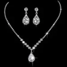 Chavin Düğün Nişan Kına Damla Taşlı Bayan Kolye Küpe Set EG86