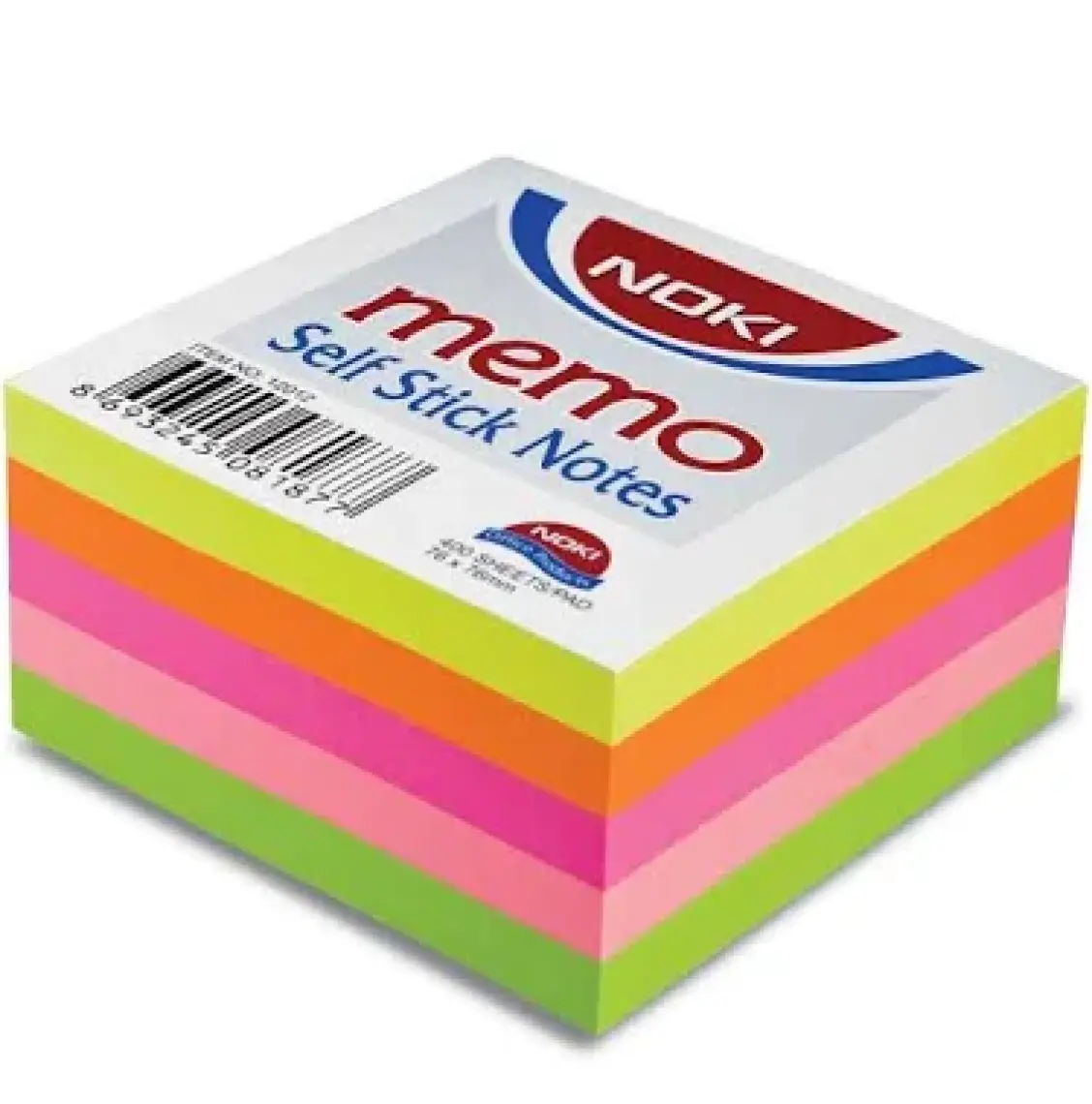 Noki Memo 12012 Neon Küp Yapışkanlı Not Kağıdı 400 Yaprak Neon 75 x 75 mm