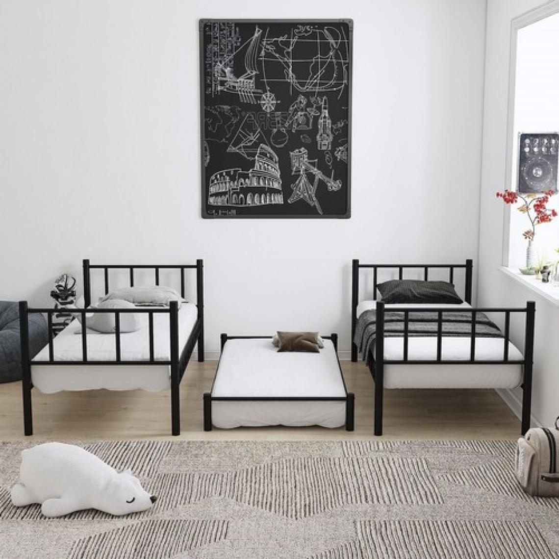 Argimo Zambak Yavrulu Genç Çocuk Odası Metal Ranza ve Karyola 90x200 Siyah