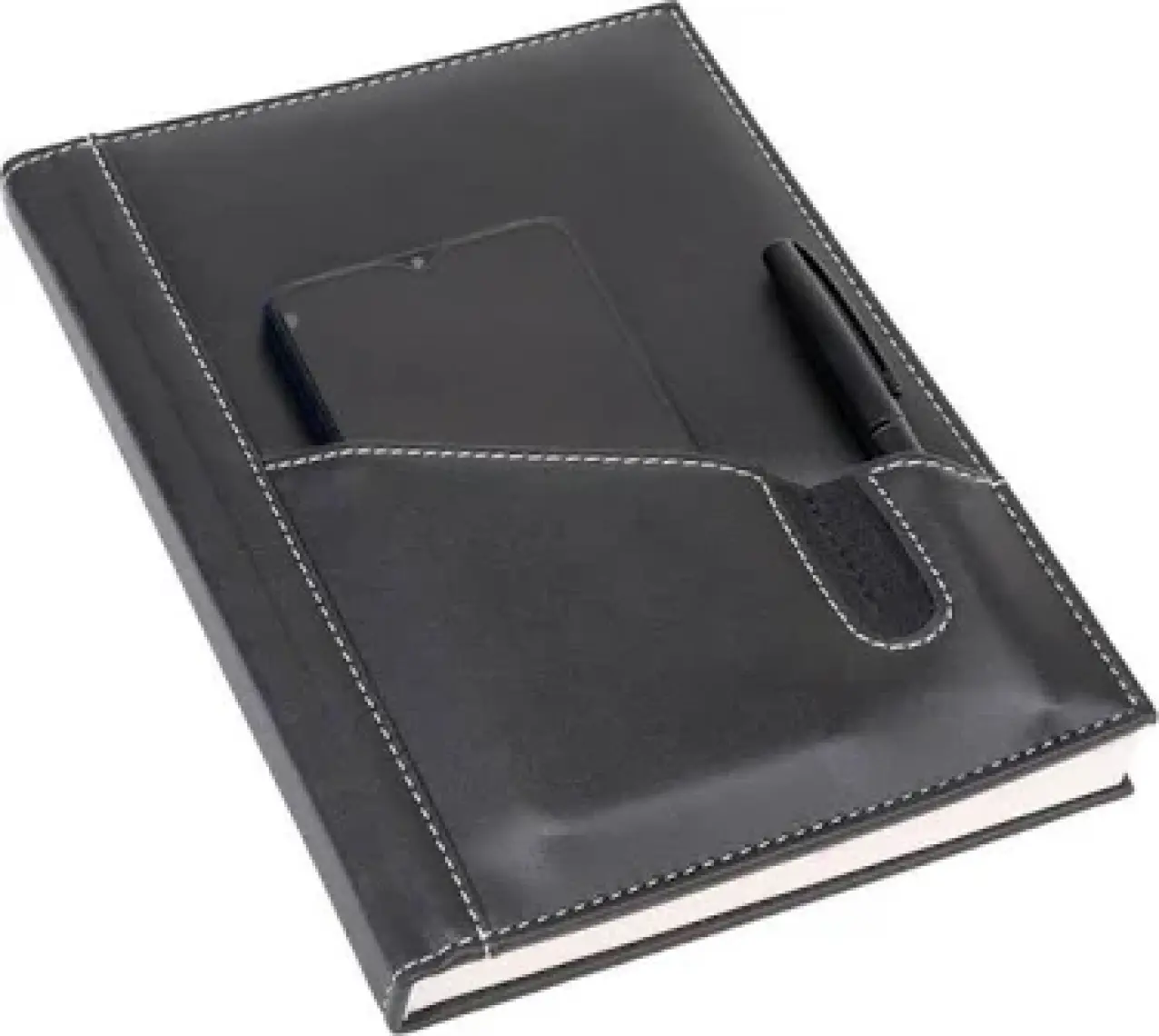 2K Deri Telefon Kılıflı Kapak Defter Ajanda Tarihsiz Kareli 17 x 24 cm Siyah