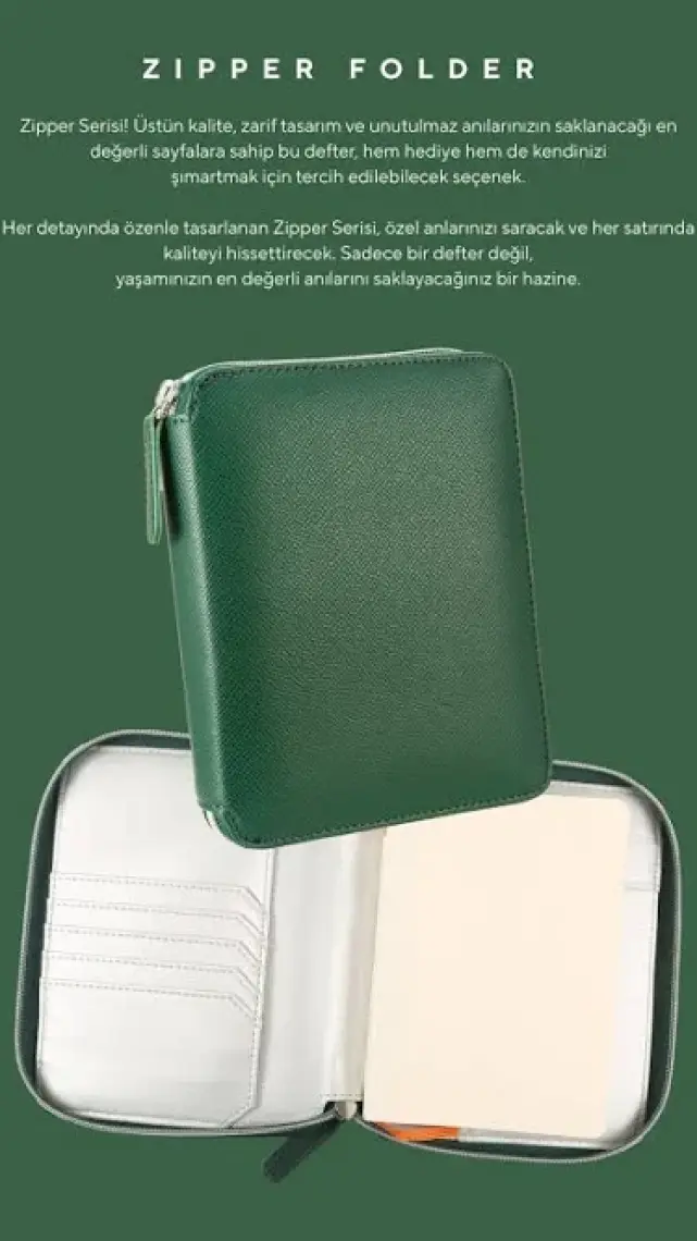 Victoria's Journals 123 0294 Victoria's Journals Zipper Folder Organizer Defter A6 Çizgili Yeşil