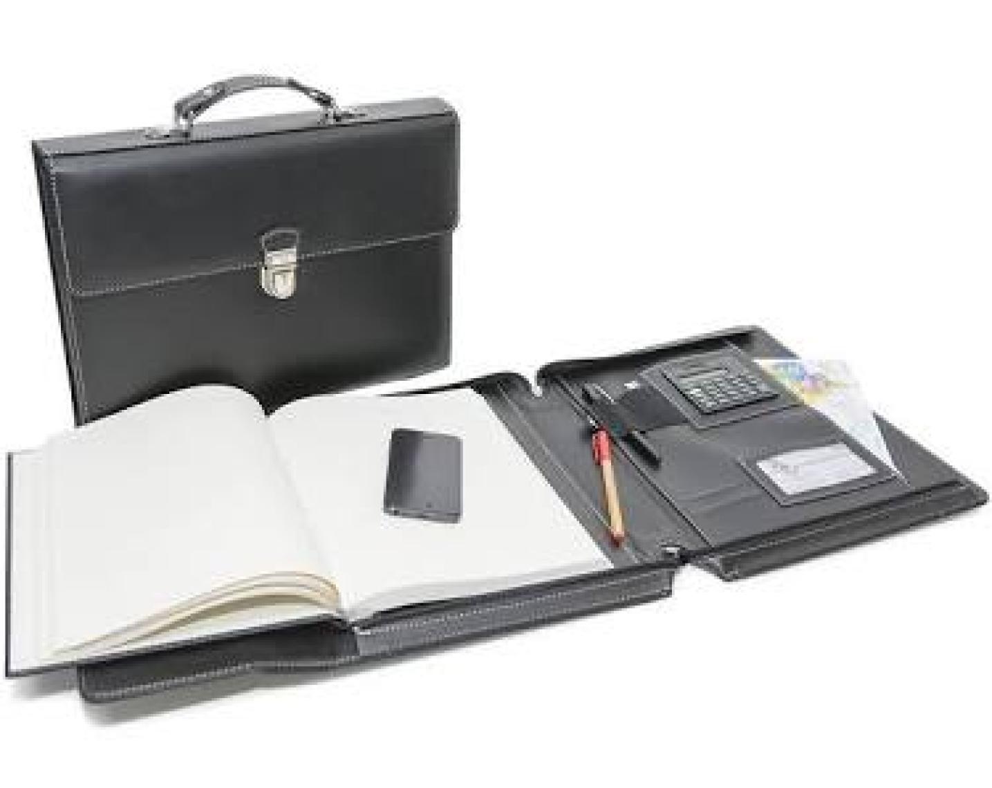 2K Diplomat Kulplu Fermuarlı Çanta Organizer Kareli Defterli 20 x 28 cm Siyah